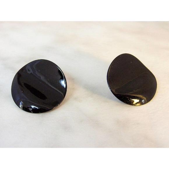 Black Enamel Concave Post earrings - Picture 1 of 5